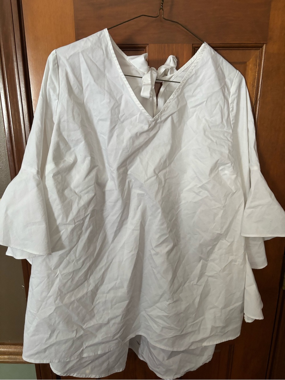 Classic White V-Neck Women’s Shirt with Tie Back